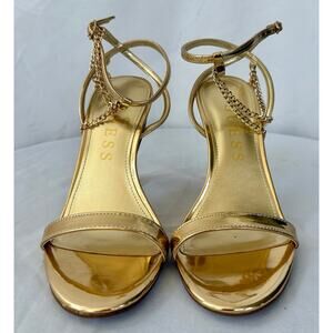 GUESS Women's Miamy Open Toe Chain Detail Stiletto Sandals Gold Size 8.5 M NWT